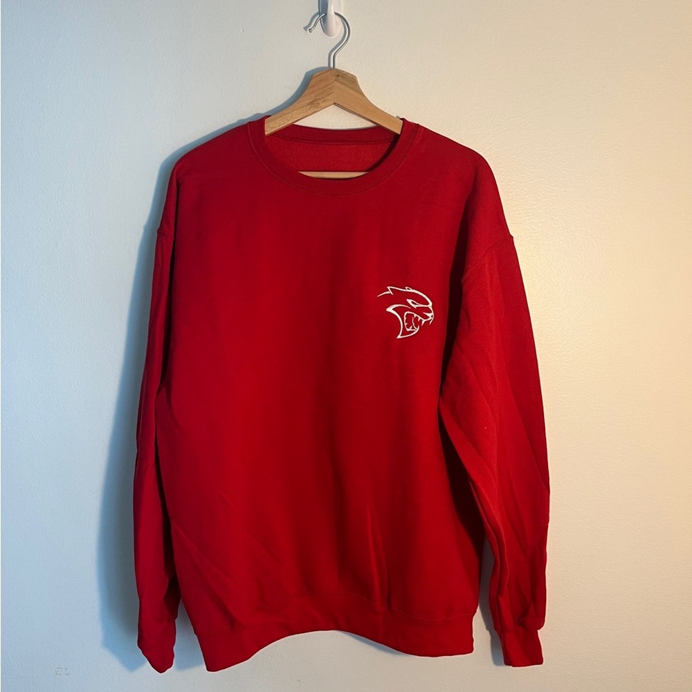 Red White Dodge Racing Hellcat SRT NASCAR Embroidery Crewneck Sweatshirt